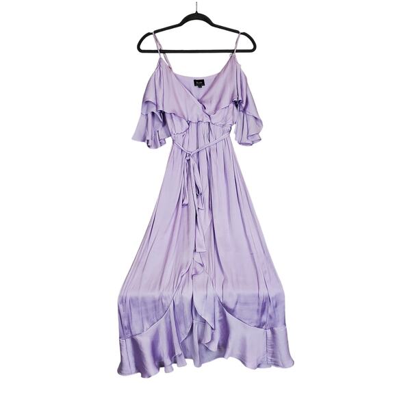 Bardot Satin Bea Wrap Ruffle Midi Dress US 6 Lilac Coquette Fairy Whimsy Event - Picture 8 of 16